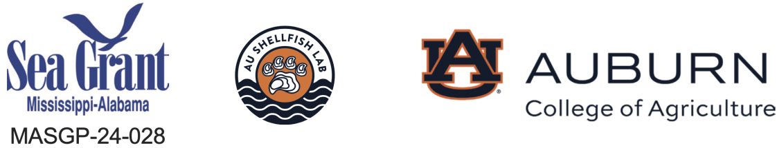 Logos for the Sea Grant, AU Shellfish Lab, and Auburn University College of Agriculture.